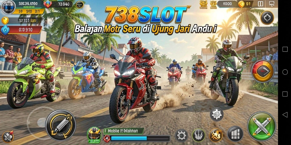 Tampilan gameplay 738SLOT saat balapan motor yang mendebarkan.