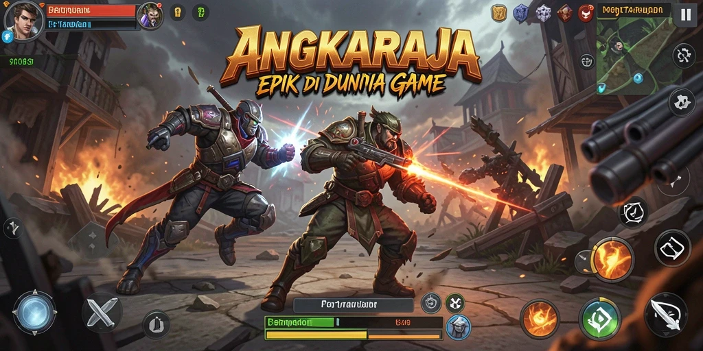 Tampilan screenshot ANGKARAJA menampilkan karakter bertarung dalam aksi yang mendebarkan.