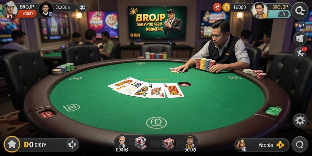 Tampilan gameplay poker yang seru dan interaktif.