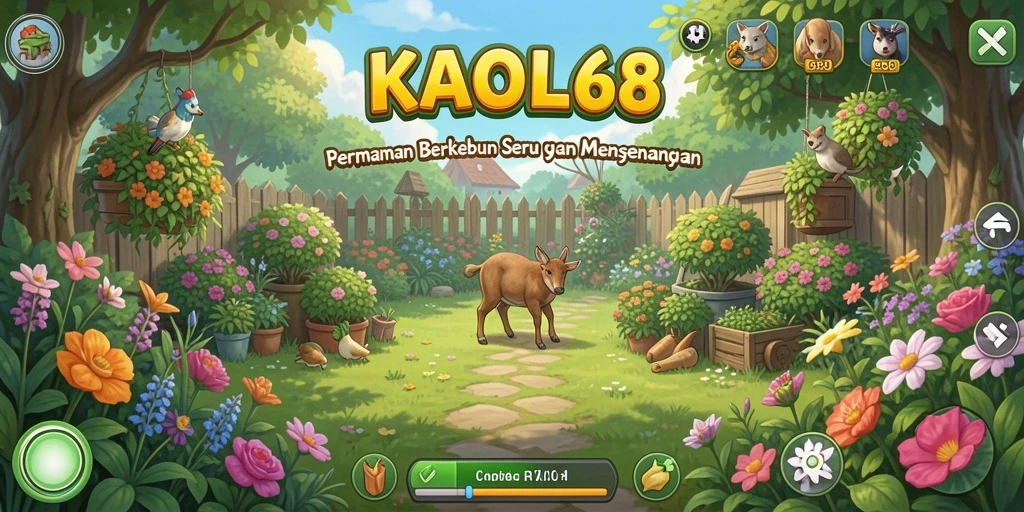Tangkapan layar KAOL68 menampilkan aktivitas berkebun yang seru dan berwarna.