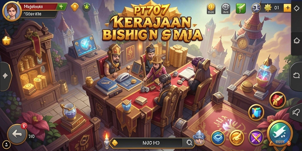 Screenshot gameplay PT707 menunjukkan pengelolaan bisnis yang dinamis.