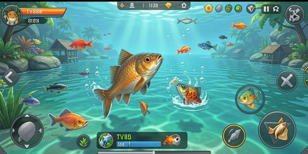 Tampilan gameplay menarik dari TV888 dengan berbagai lokasi memancing