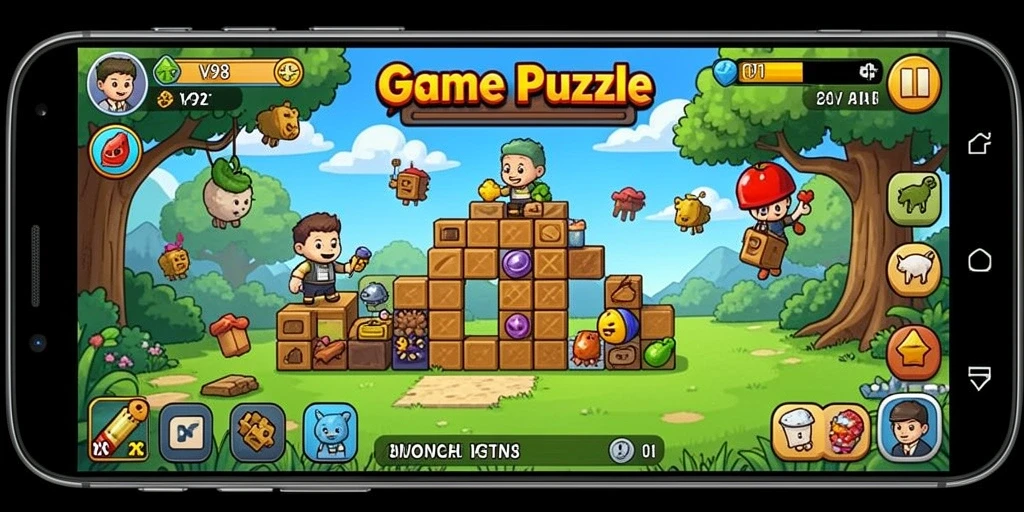 Screenshot V98 menampilkan gameplay Puzzle yang menantang dan menarik.